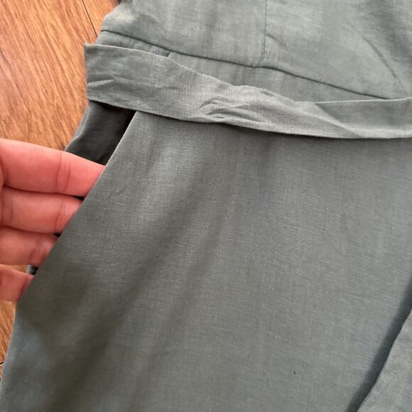 Universal Standard Jumpsuit Women 2XS 6-8 Green Linen V-Neck Belted Pockets Wide - Picture 6 of 16